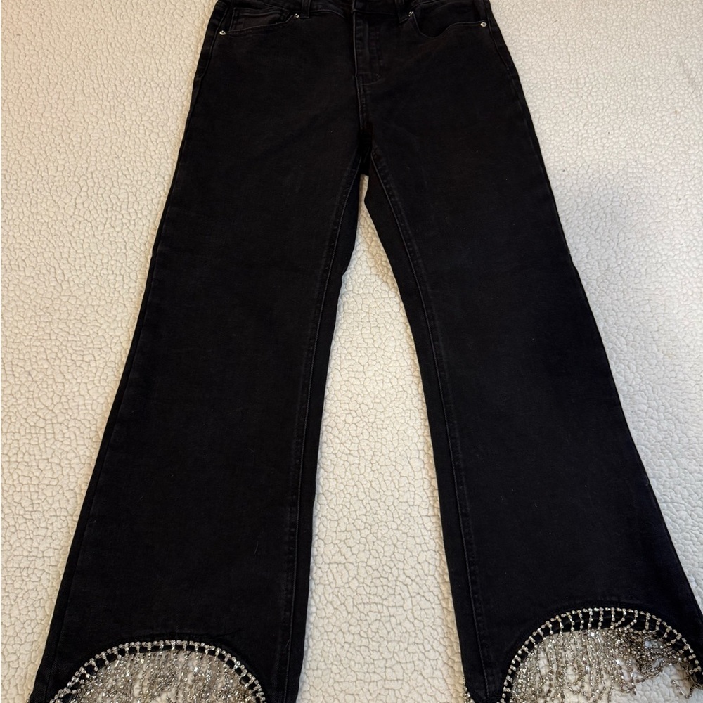 Forever 21 Black Flare Jeans with Silver Embellishments